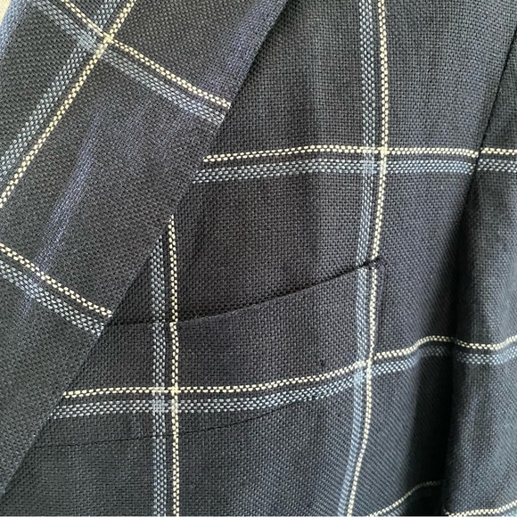 UNITED ARROWS SOVEREIGN men’s navy windowpane linen jacket, JP size 44 (US 34S) - Picture 9 of 13